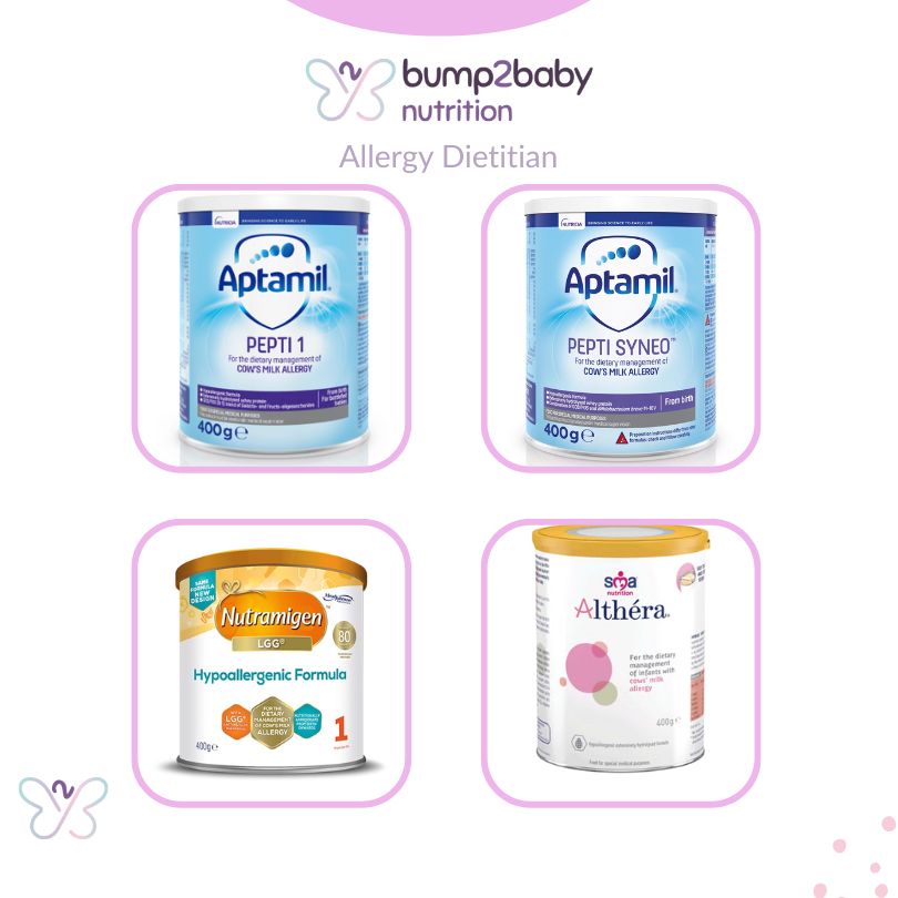 Aptamil Pepti, Nutramigen LGG, and SMA Althéra — extensively hydrolysed formulas for babies with cow’s milk allergy